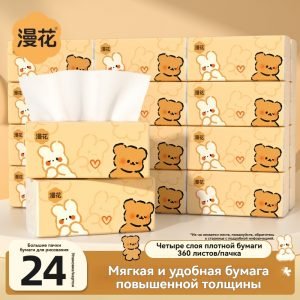 Меловые салфетки рулонные Маньхуа «Мишка Q» – 360 листов, 24 упаковок в коробке