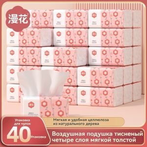 Меловые салфетки рулонные Маньхуа «Роскошные Цветы» – 300 листов, 40 упаковок в коробке