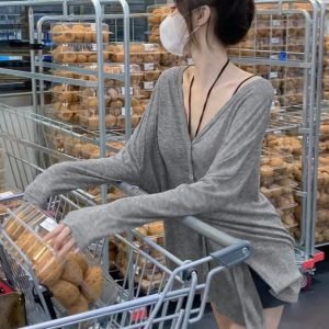 Легкий летний кардиган: улощенный, 광ляный, защитный от солнца, серый,_relaxed-стиль