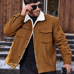 Мужская куртка из джинсового материала с воробьинкой, из флокса, с отложным мехом