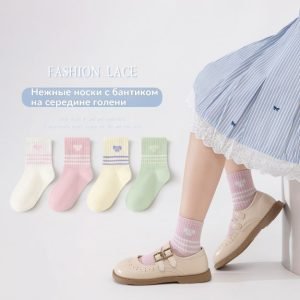 Детские хлопковые носки для мальчиков и девочек, средней высоты, набор 4 пар