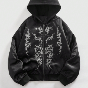 Худи-открытка с капюшоном, принтом, свободным кроем и молнией, для весны, осени и зимы