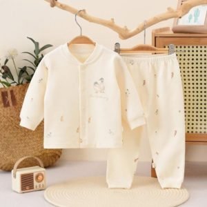 Домашнее боди из мягкого флис-хлопка категории А — бежевый фон, смешающийся утенок, раздвижные воротники