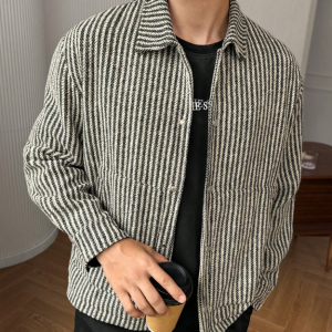Мужская повседневная полосатая куртка с пуговицами спереди, лёгкая куртка