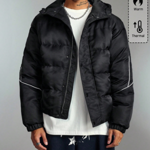 Зимнее ватное пальто, утеплённое, ветрозащитное, рваное с капюшоном