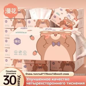 Меловые салфетки рулонные Маньхуа «Пухлый Мишка» – 280 листов, 30 упаковок в коробке