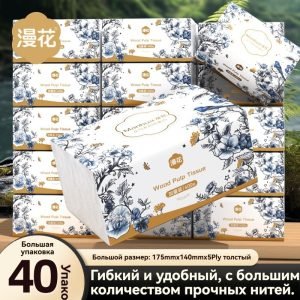 Меловые салфетки рулонные Маньхуа «Цветы и Птицы» – 400 листов, 40 упаковок в коробке