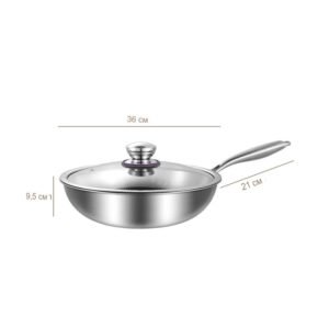 Высококачественный стальной вок диаметром 32 см из нержавеющей стали с титановым покрытием.