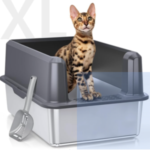 Открытый песчаный мис для кошек с нержавеющей крышкой, размер XL (экстра-большой), подходит для крупных кошек.Обладает металлическим корпусом с высокими краями, конструкцией, устойчивой к запахам, предотвращает утечку мочи и легко очищается. В комплекте — лопатка для сбора мочи