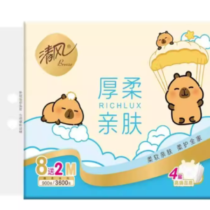 Бумажные салфетки Qingfeng RichSoft (Hourou), серия с Капибарой, 4 слоя, 90 листов, 10 пакетов × 6 комплектов (10 пакетов в рулоне, 6 рулонов в ящике)